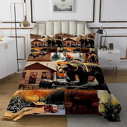 Vista 9 de Erosebridal Juego de colcha de animales del bosque, juego de colcha con temática de caza de lobos para niños y niñas Juego de ropa de cama rústica