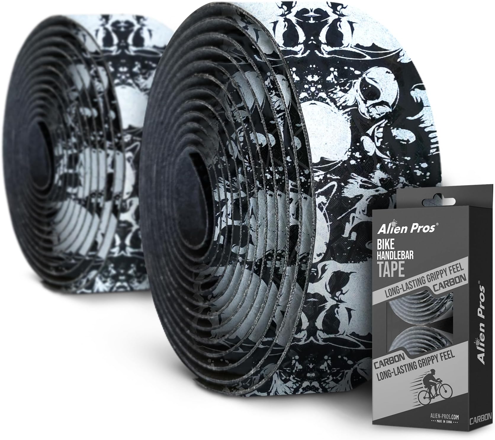 ALIEN PROS Bike Handlebar Tape Carbon Fiber (Set of 2) Black Silver - Enhance Your Bike Grip with These Bicycle Handle bar Tape - Wrap Your Bike for an Awesome Comfortable Ride