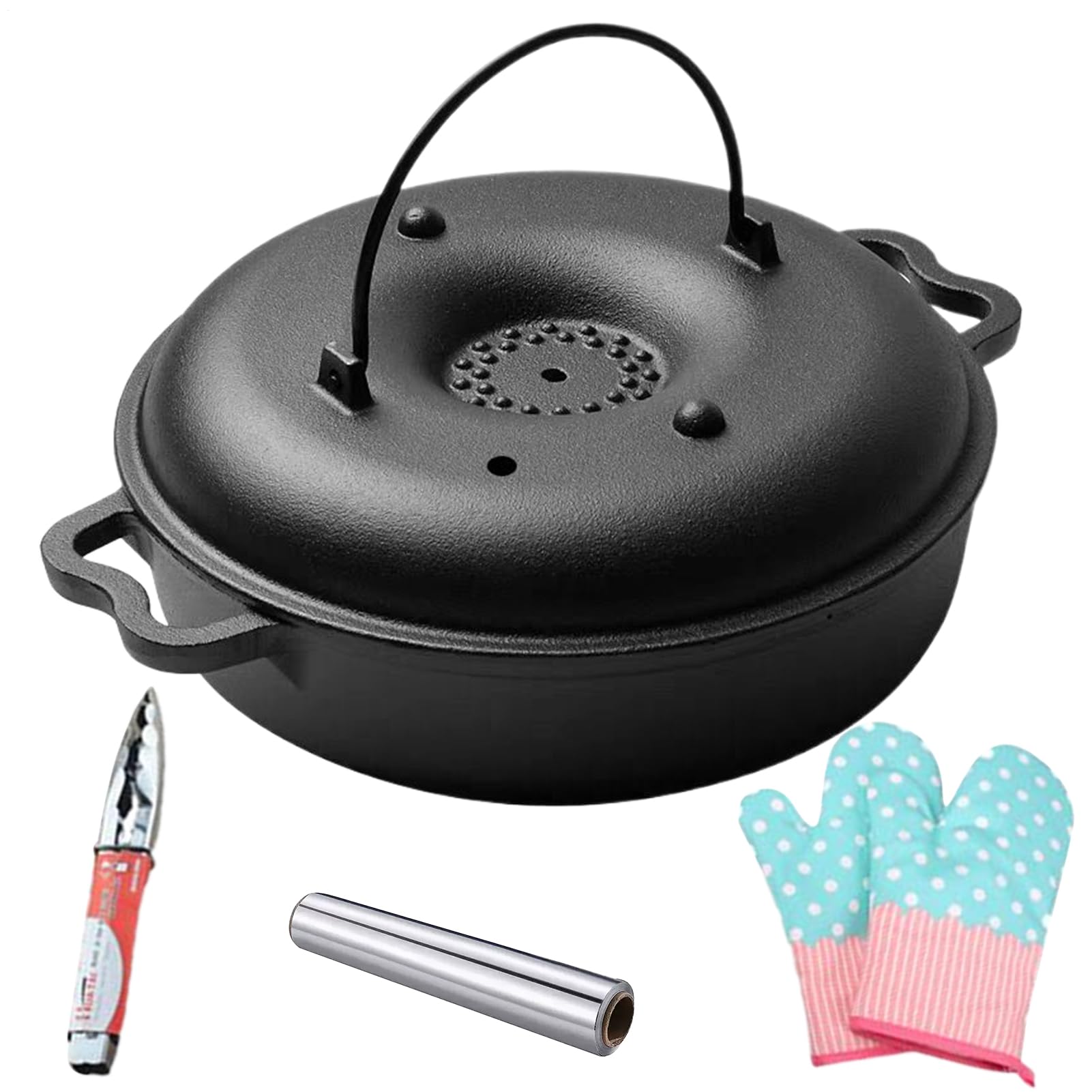 Bratpfanne mit Deckel Süßkartoffel Aus Gusseisen Mit Clip Und Handschuhen | Koch Für die mit Grill und Herd, für , Süßkartoffeln, Mais und
