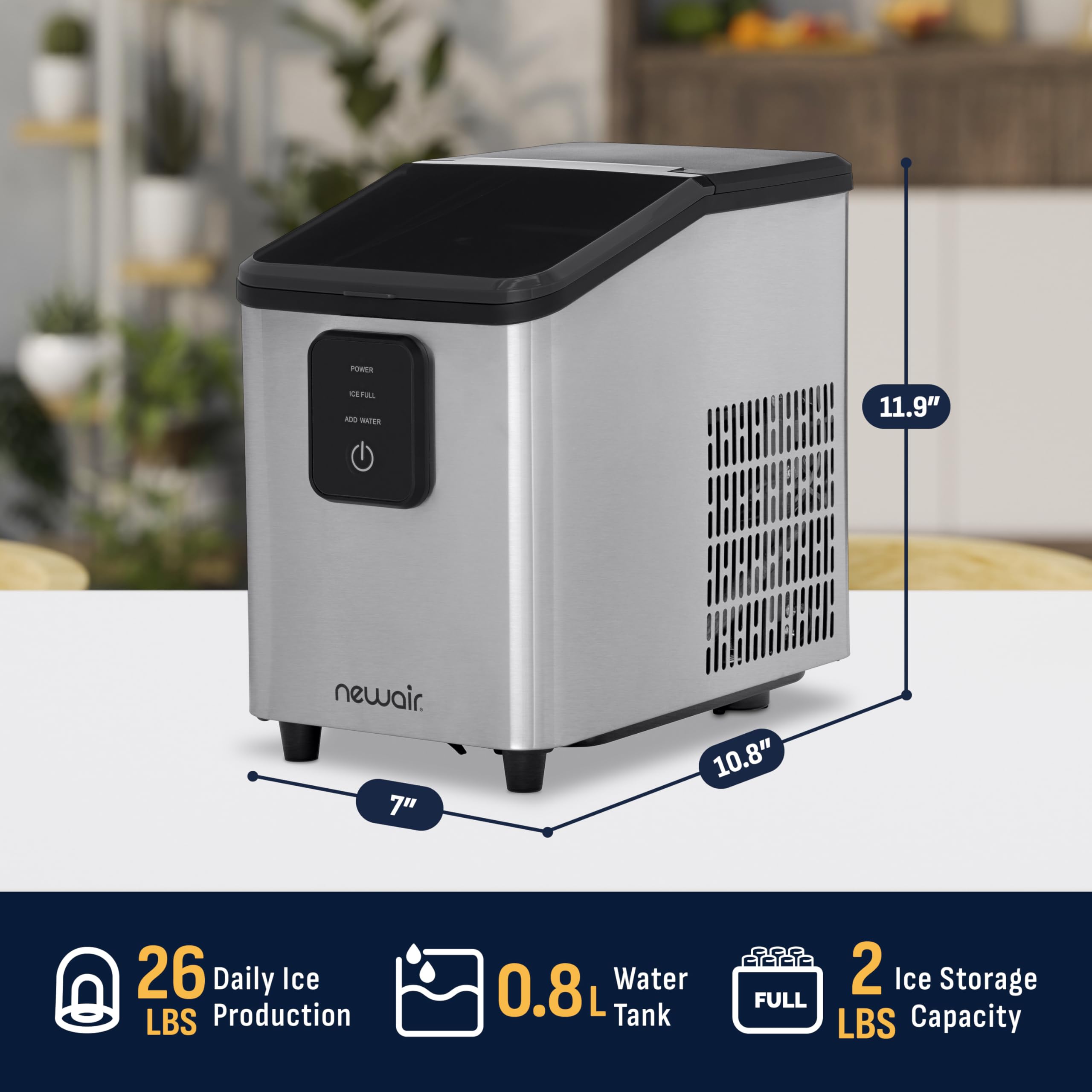 NewAir Mini Bullet Ice Maker Countertop | 26 Lbs/Day Portable Ice Machine | Space-Saving Ice Maker For Home, Office & RV | Stainless Steel on Fridge.com - View 6