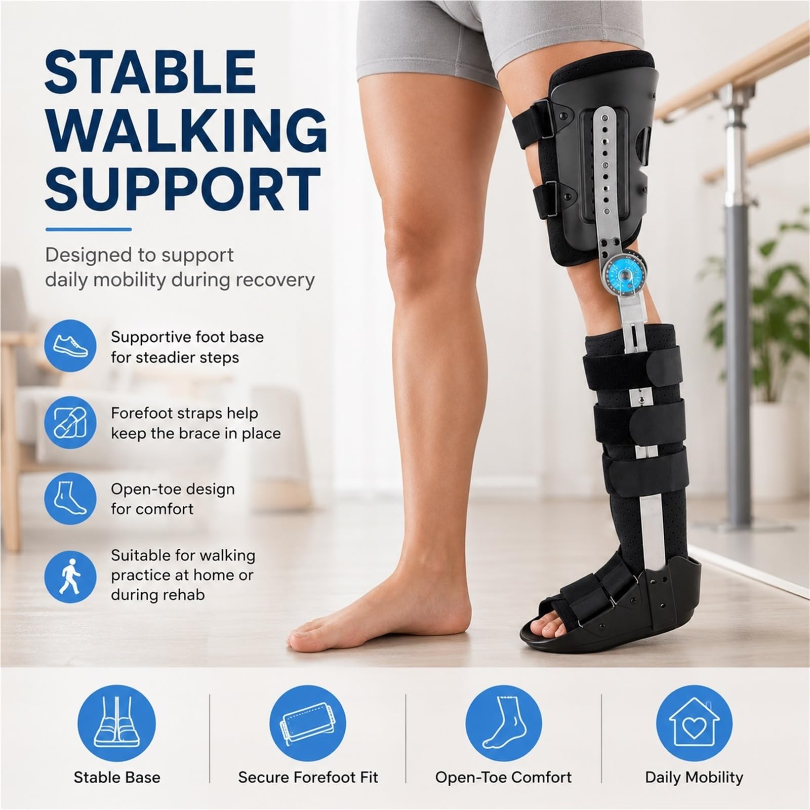 Rodillera Articulada Ajustable Ortesis de Pierna Completa Inmovilizador de Rodilla Transpirable para Recuperación Postoperatoria Fracturas y Ligamentos Cruzados(Izquierda,L)