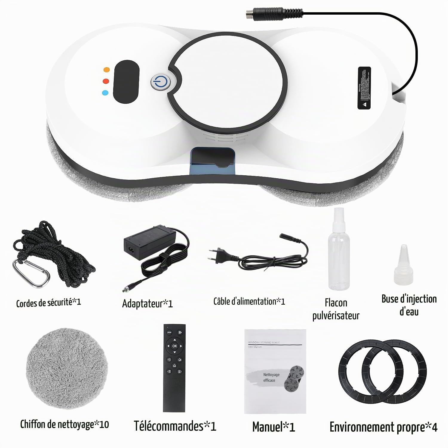 Robot Laveur de Vitre avec Fonction de Pulvérisation, 5600 Pa Laveur de Vitre Automatique, 3 Modes, Réservoir D'eau de 40 ml, Détection de Bords Anti-Chute, pour Fenêtres, Verre, Miroirs, Carrelages