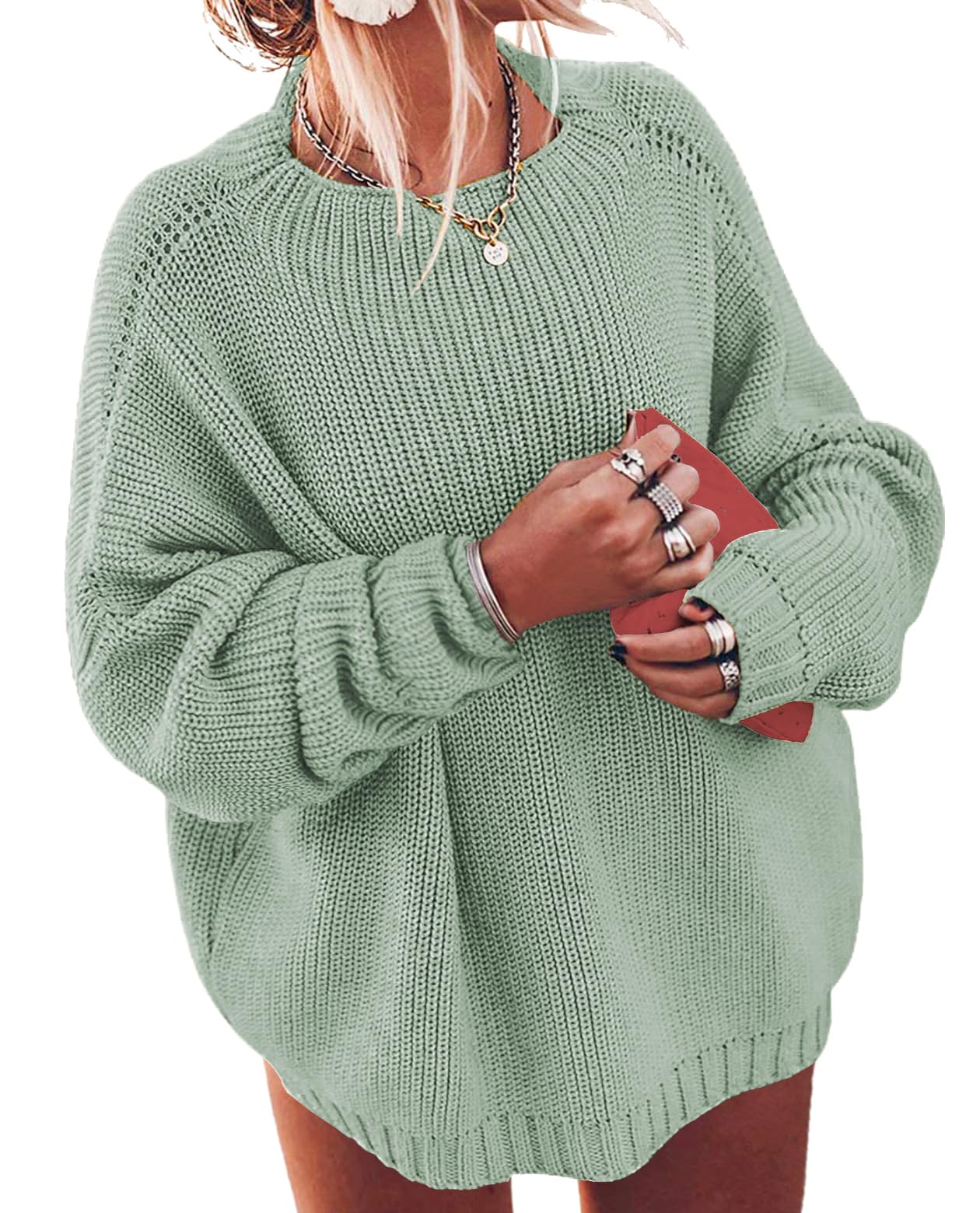 Plus Size Sweaters for Women Batwing Sleeve Oversized Crew Neck Jumper Tops Chunky Knit Pullover Sweater XL-5XL