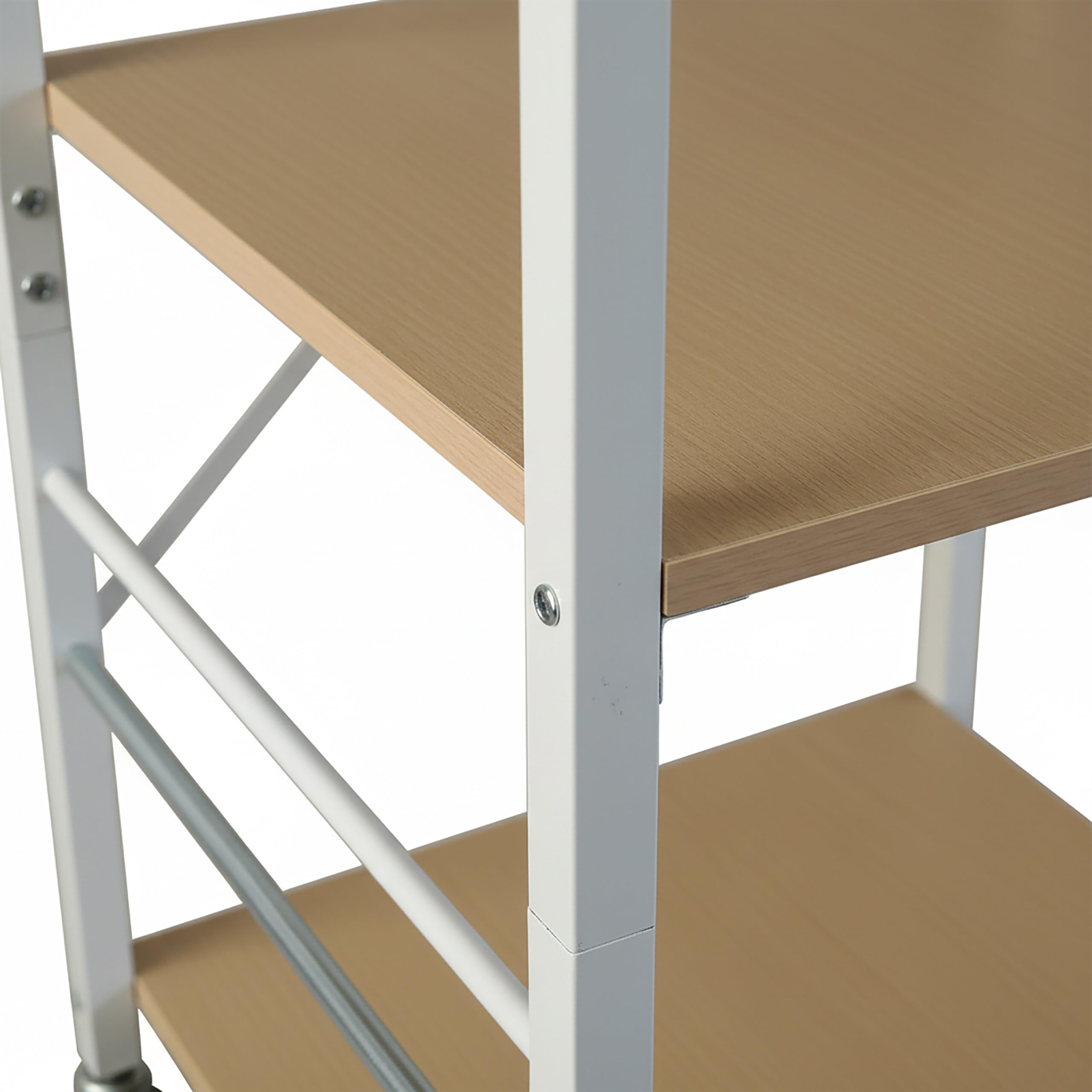 Relaxdays Carrello da Cucina, 3 Ripiani, 6 Ganci, Metallo, casa e Ufficio, HLP: 89x60x40 cm, Effetto Legno/Bianco