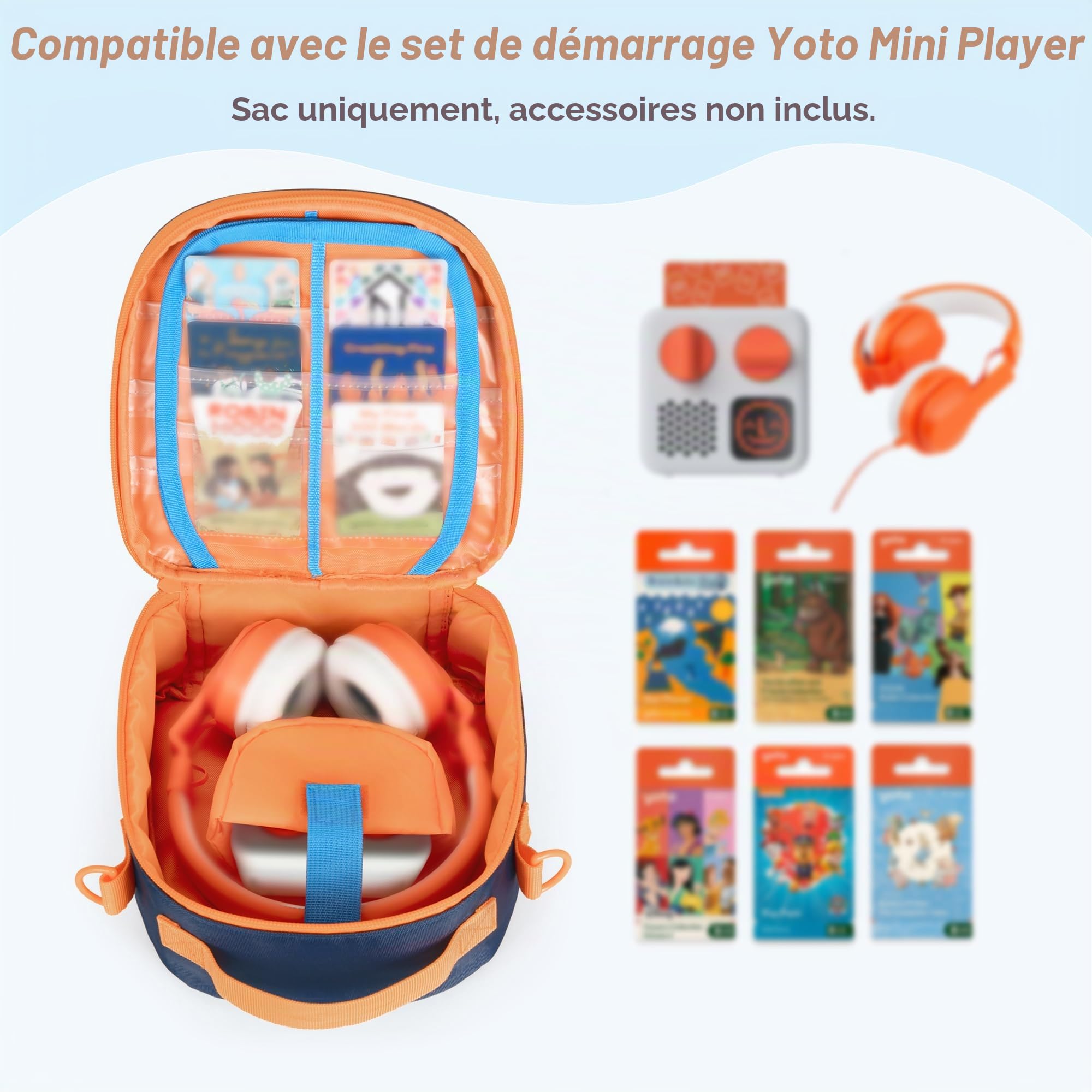 LoDrid Sac de Rangement Compatible avec Yoto Mini (édition 2024), étui de Transport Portable, Porte-Cartes pouvant contenir jusqu'à 30 Cartes, Bleu, (Sac Uniquement)