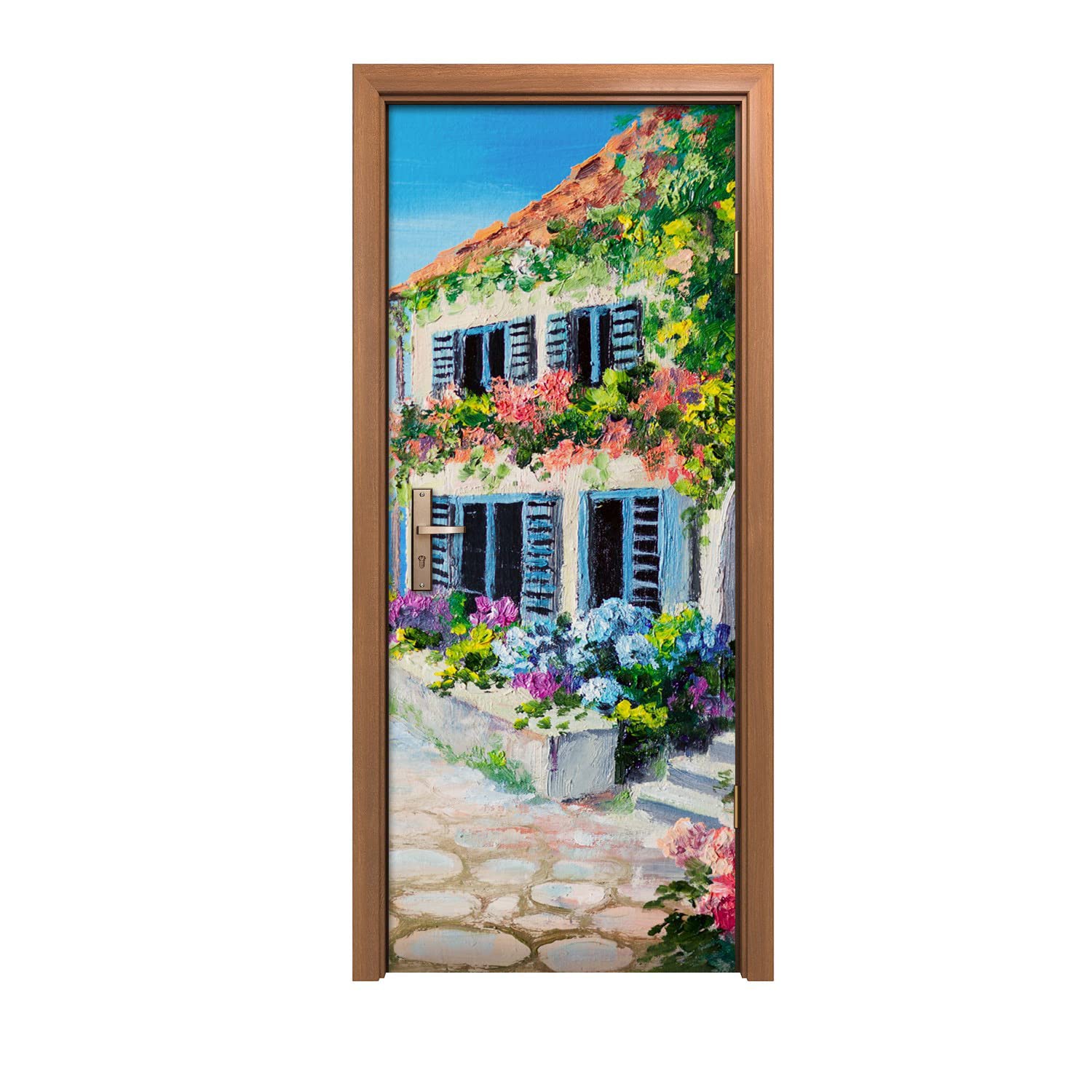 Autocollant de porte haut de gamme 80x200cm impression design Fleurs de mer Santorini