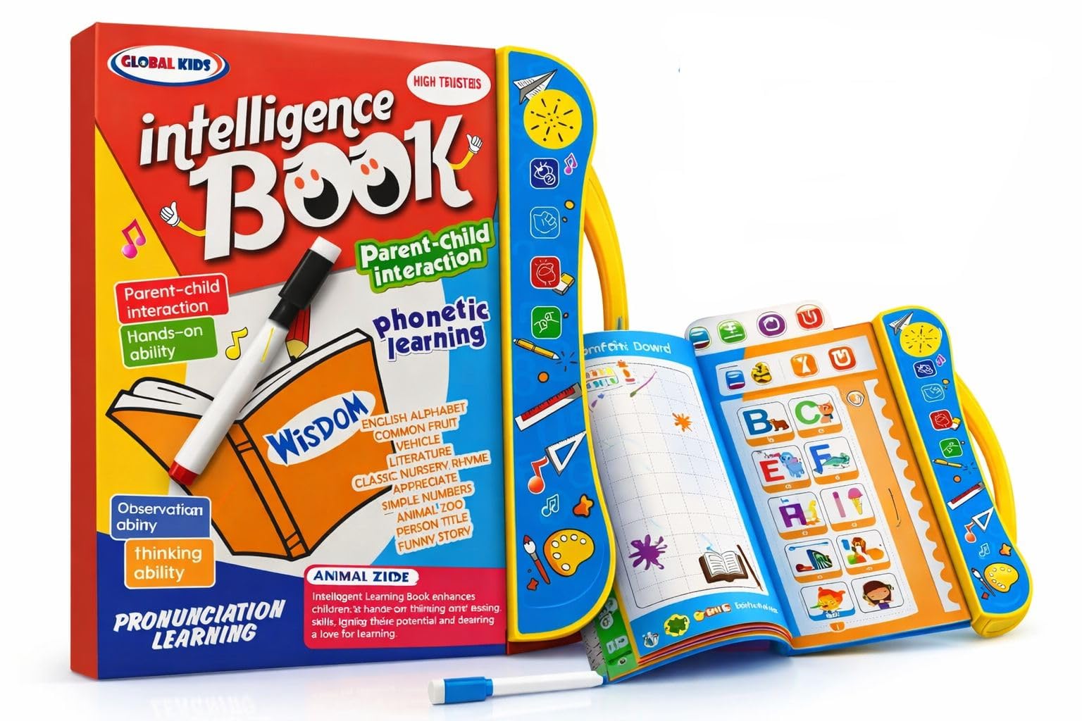 MDN Interactive Children Book Musical English Educational Phonetic Learning Toy for Kids 3+ | Alphabet, Numbers, Shapes & Phonics Sound Book | Talking E-Book for Toddlers & Kids (Battery Not Included)