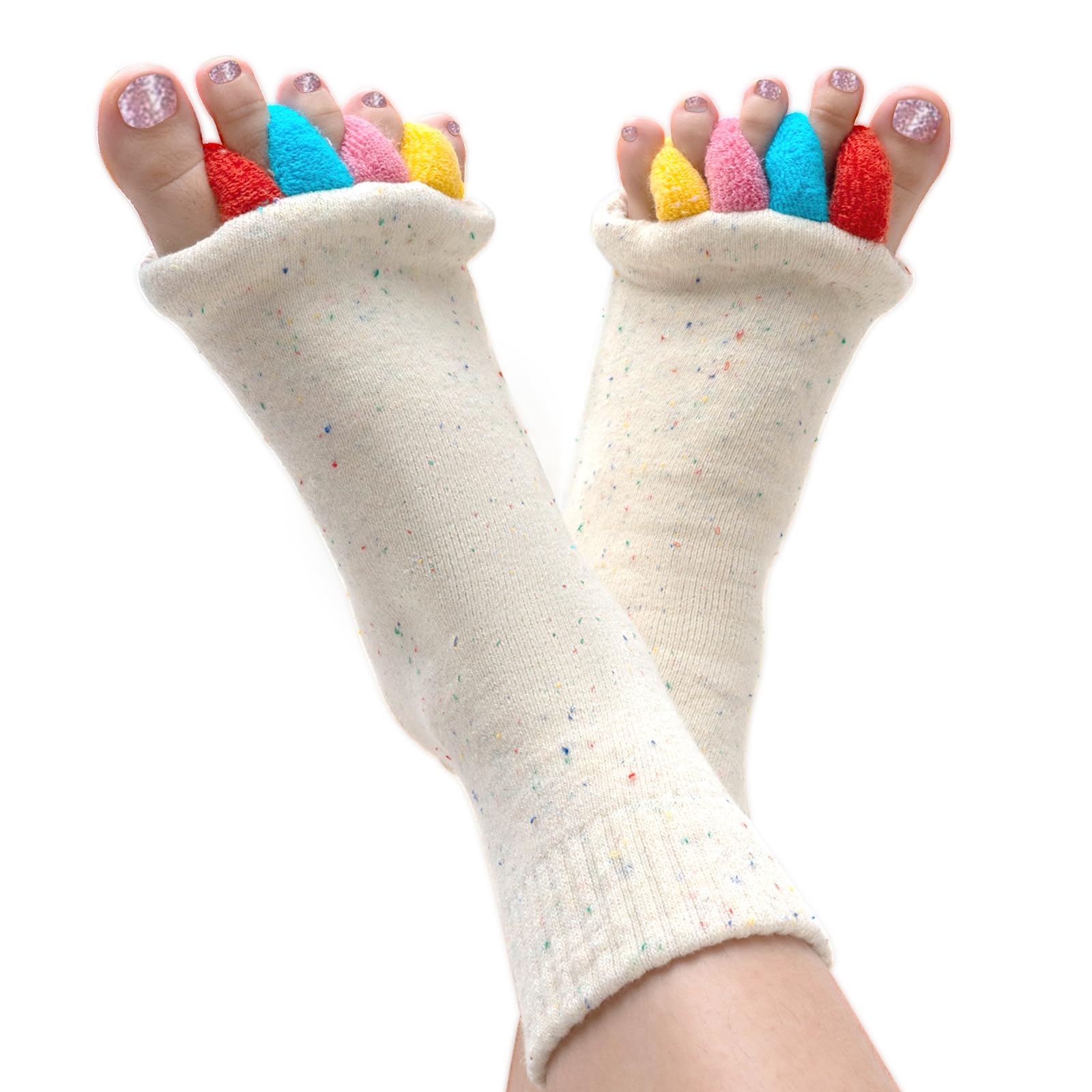 Toe Alignment Separator Socks Prevent Foot Cramp and hammertoes Comfortable Toe Separator Massage Sock for Men Women White