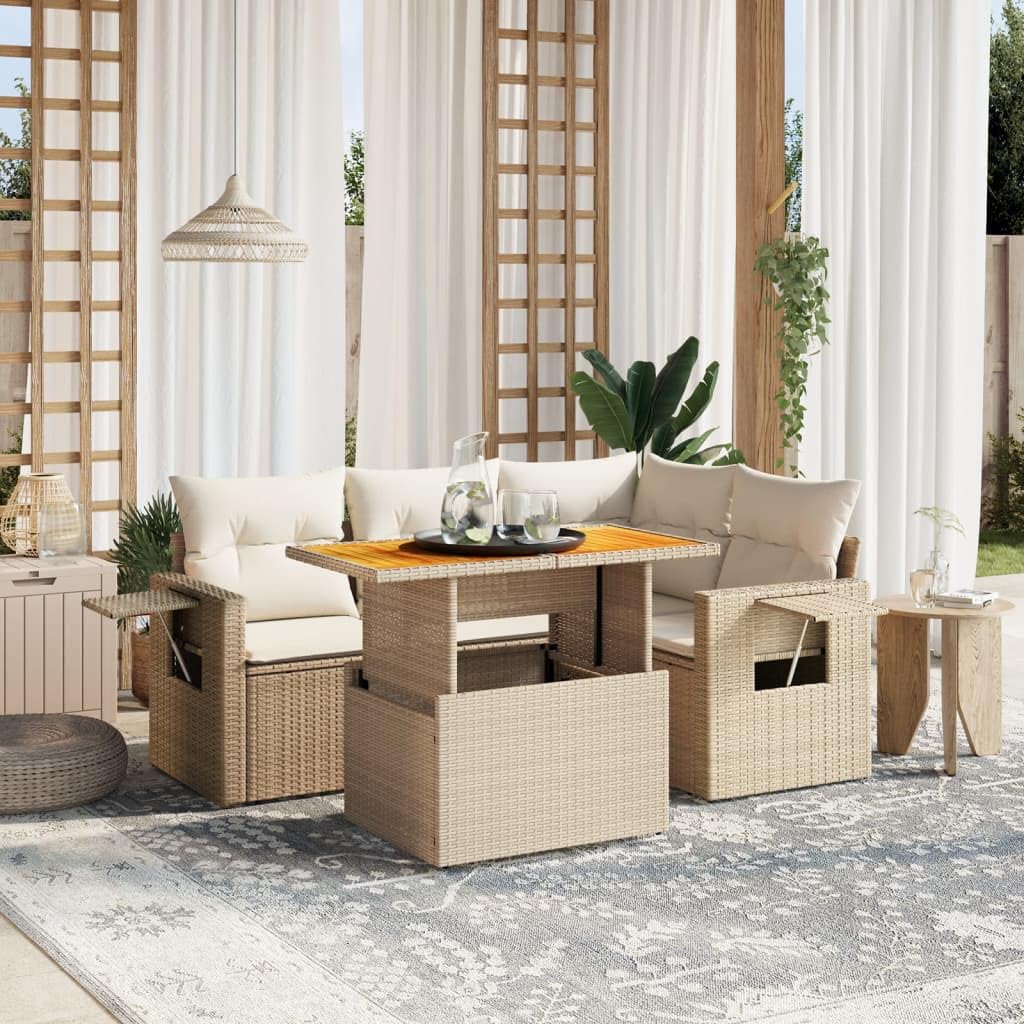 Makastle Salon de Jardin Modulaire 5 pcs Beige Résine Tressée