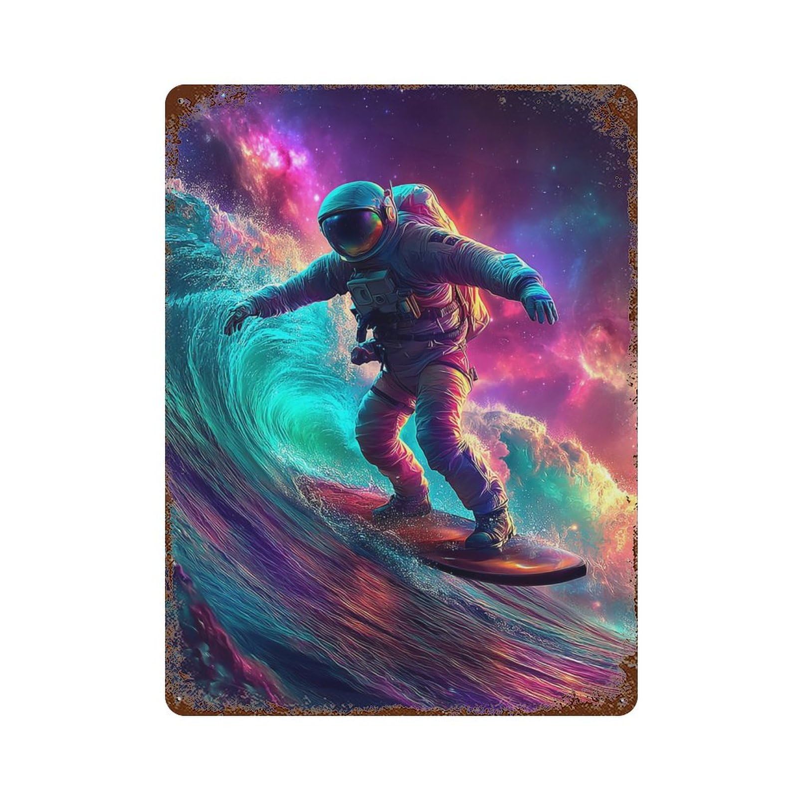 Garage Style Space Surfing Adventure -3 Weathered Tin Sign 15.7"x11.8", Shabby Chic Decor for Bar And Workshop