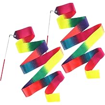 TKYZMS 2 Pcs Dance Ribbons, Gymnastics Ribbon 78.7 Inch Twirling Dancing Ribbons Rainbow Ribbon Birthday Party Decorations, Suitable for Girls Children Adults BalletGradient Colors