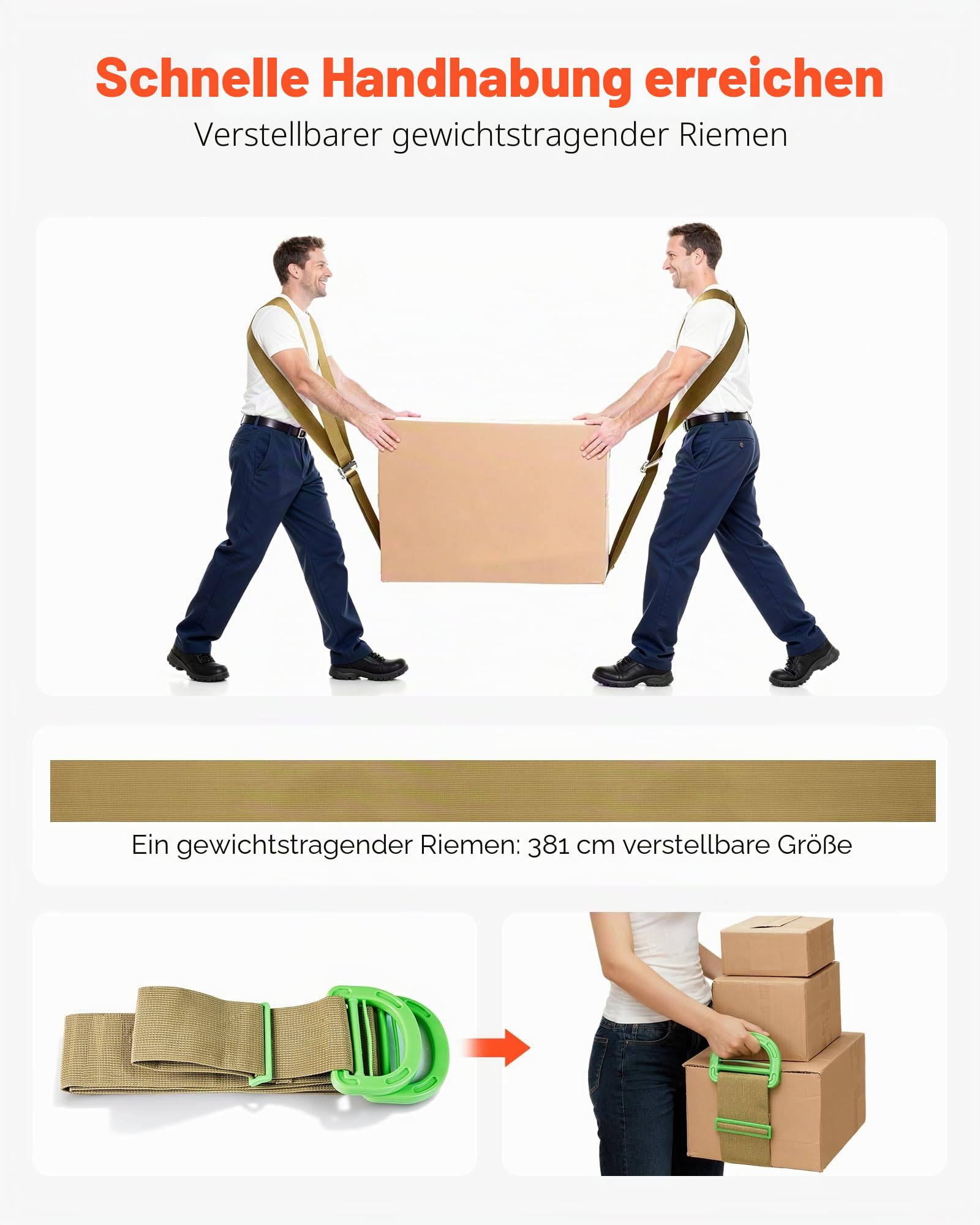 VEVOR Tragegurte, 2-Personen-Hebe- und Transportsystem mit 2 Gurten, 1 Traggurt und 1 Handgurt, verstellbare Hebe-Schultergurte zum Bewegen von Möbeln, Geräten und Matratzen