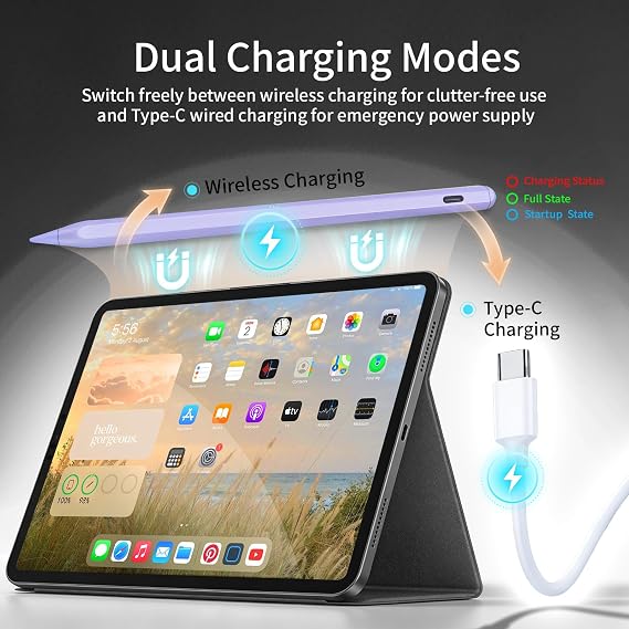 Stylus Pen for iPad, Pixel Precision,Palm Rejection,Tilt Sensitive, Perfect for iPad 6-11, iPad Pro 11/12.9/M4/M5,iPad Air 3/4/5/M2/M3,iPad mini 6/5, Purple