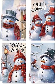 GPGHE Christmas Kitchen Towels Snowman Let it Snow Dish Towels Hand Towels for Winter Holiday Home Indoor Bathroom Party Dining Decor 18 x 26 Inch Set of 4