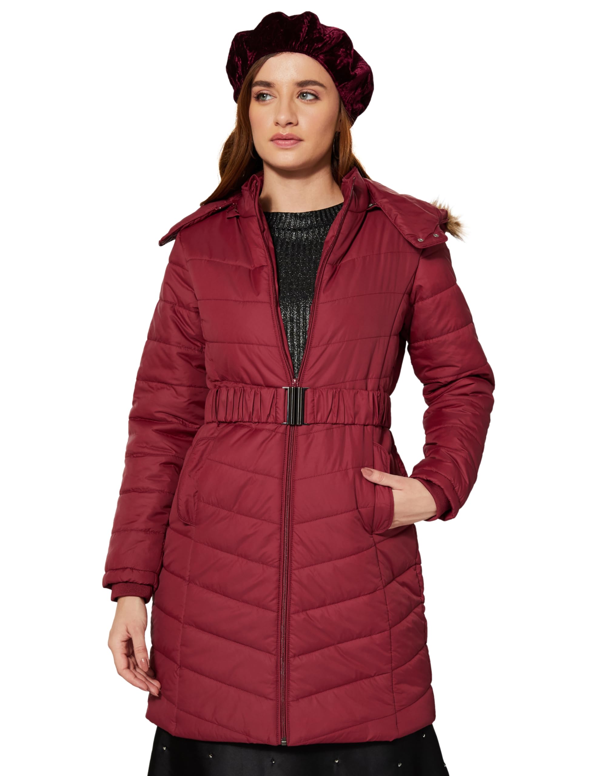 Women's Polyester Long Line Regular Fit Parka Quilted Jacket (Puffer Jackets)
