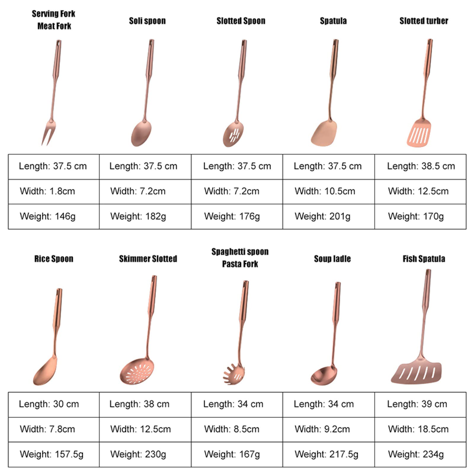 Juego de utensilios de cocina de acero inoxidable y oro rosa, utensilios de cocina funcionales, juego de 10 piezas