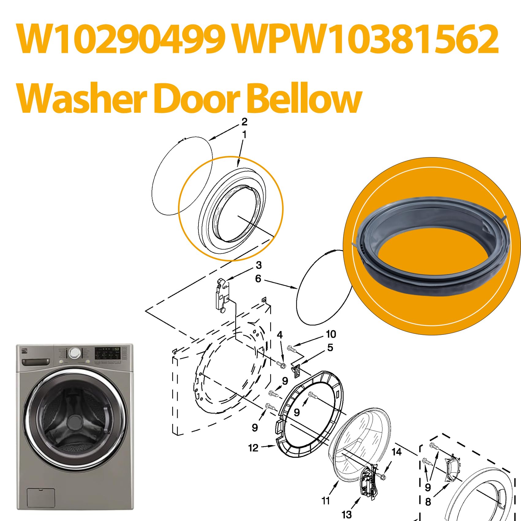 W10290499 W10300559 W10381562 Washer Bellow Door Boot Gasket Seal