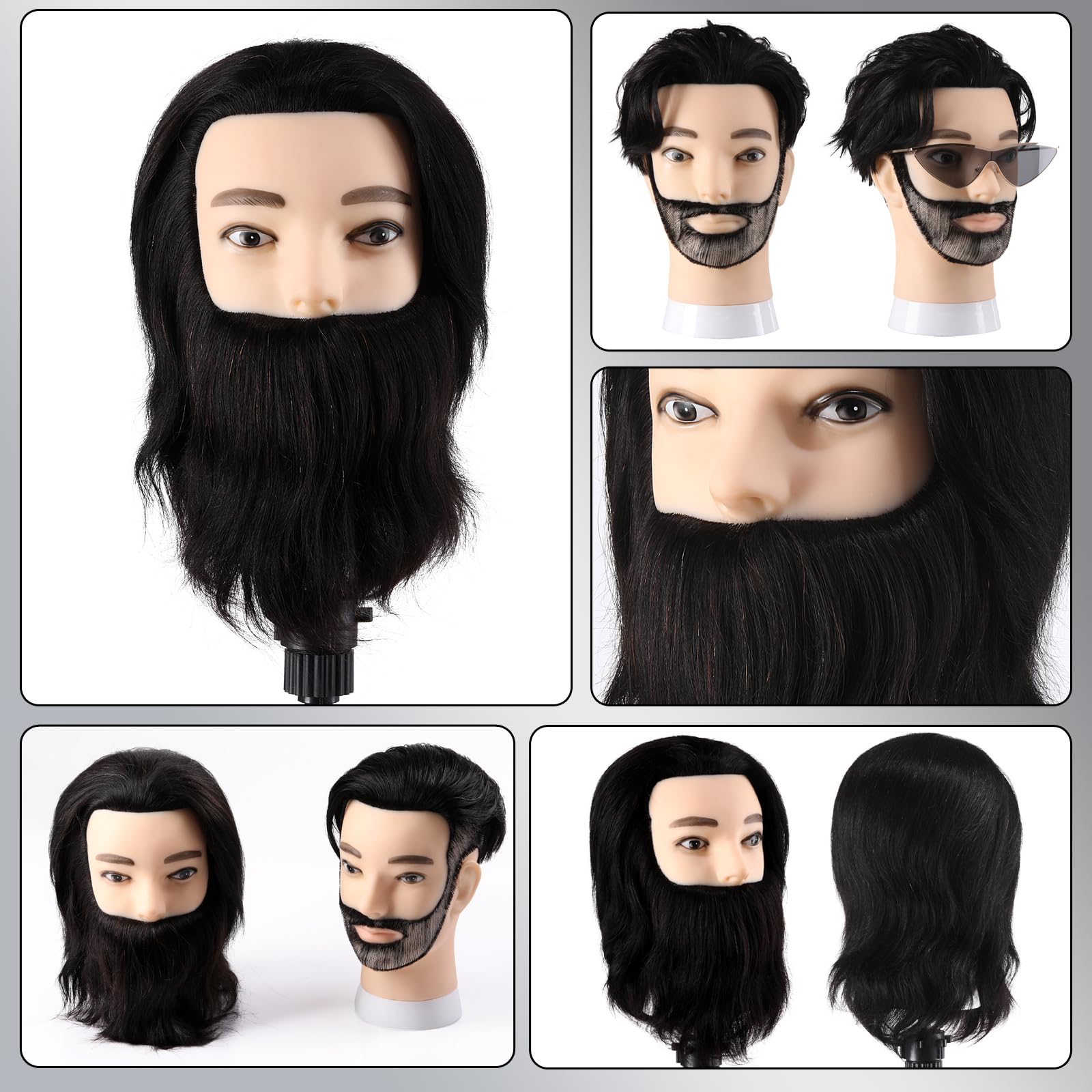 Cabeza de peluquería para hombre con soporte 100% cabello humano cabeza de entrenamiento maniquí para estudio profesional en la Cosmetología con soporte