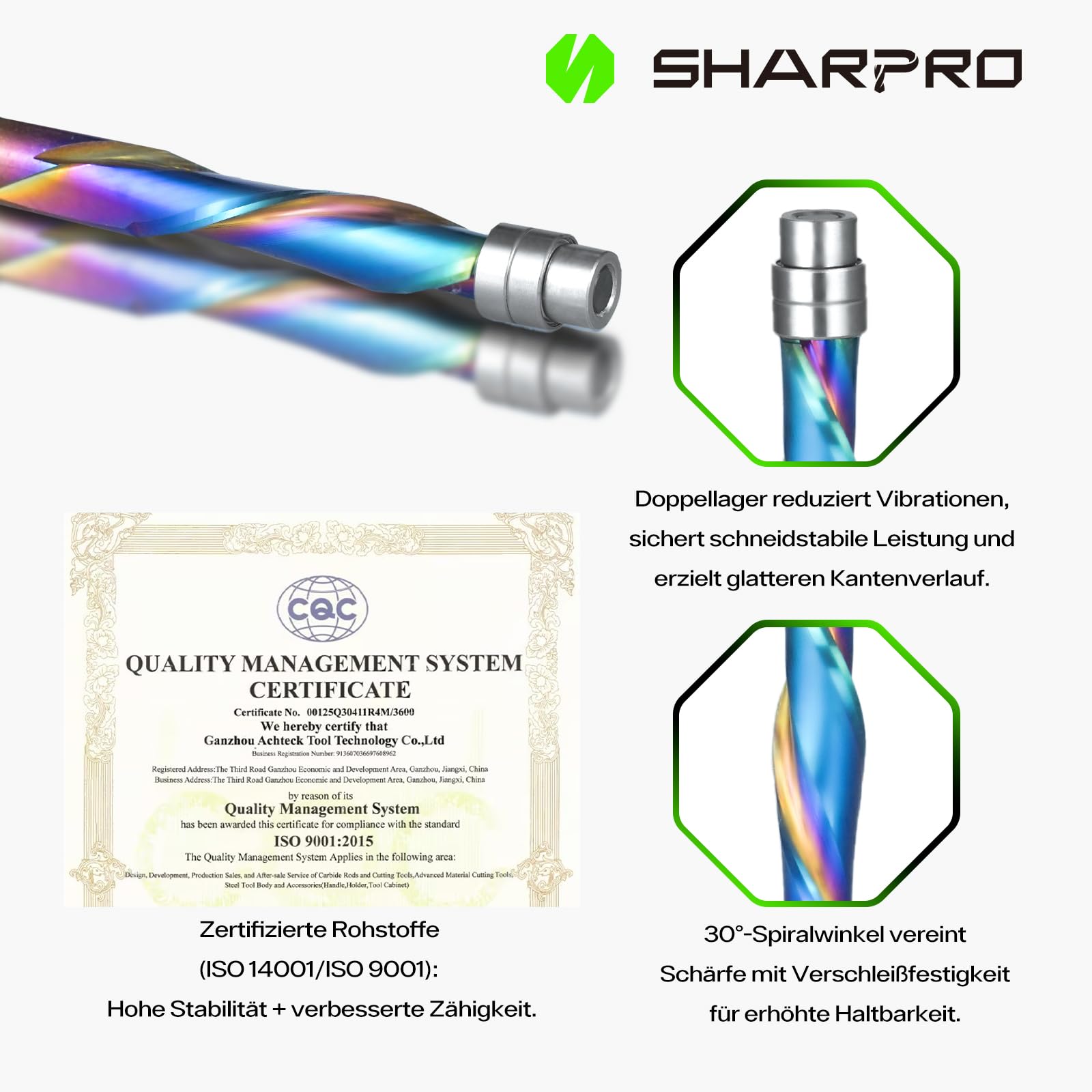 Fresa a filo con cuscinetto a pressione, gambo 8 mm, fresa in metallo duro extra lunga, per lavorazione del legno CNC, lunghezza di taglio 31,75 mm, lunghezza totale 76,2 mm