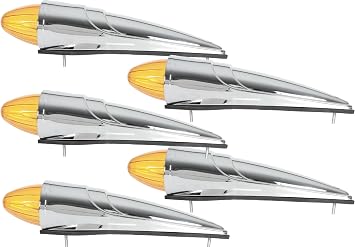 5PCS 17 LED Amber Cab Marker Roof Running Top Lights Assembly Super Bright Chrome for Heavy Duty Trucks Replacement for Freightliner,International Kenworth,Mack,Peterbilt