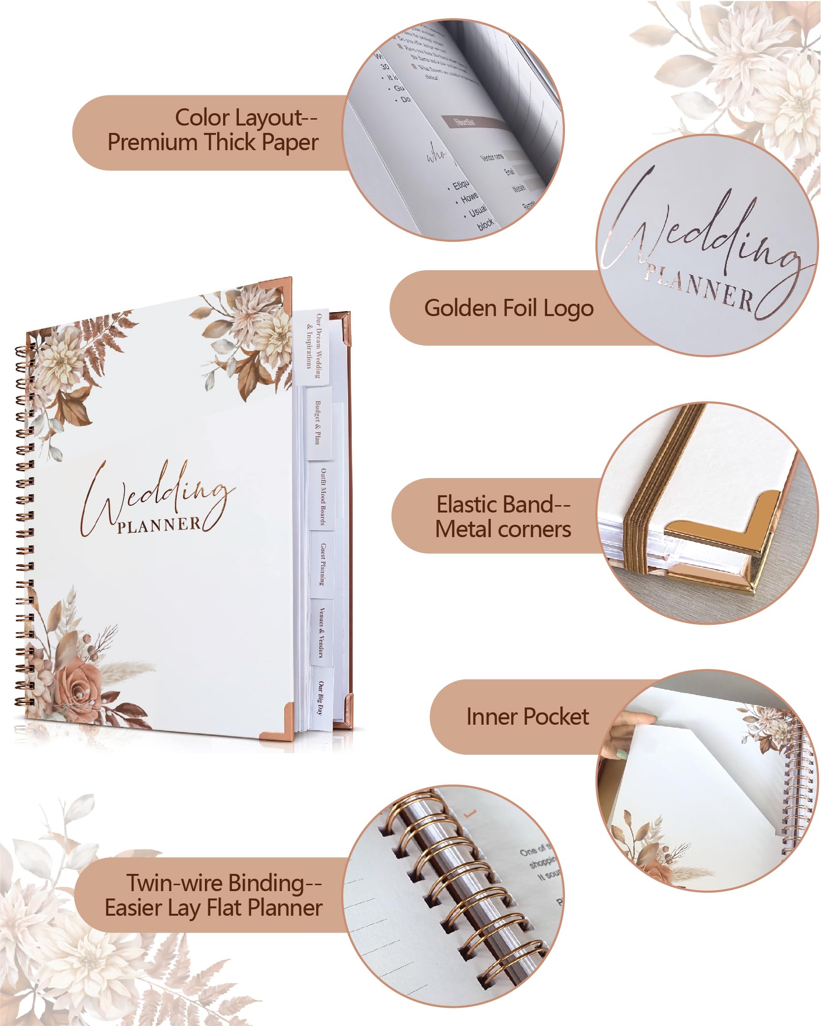 WeddingGiftsWedding Wedding Planner for Bride,Wedding Planning Book and Organizer,Wedding Binder Book with Pockets,Perfect Engagement Gifts for Newly Enaged Couples (Autumn) - Image 4