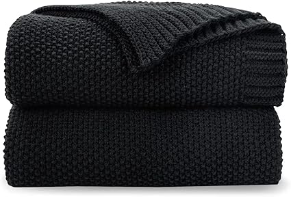 CozeCube Black Throw Blanket for Couch, Soft Cozy Cable Knit Throw for Bed Sofa Living Room, Lightweight Warm Decorative Farmhouse Christmas Blanket, 50"x60", Jet Black