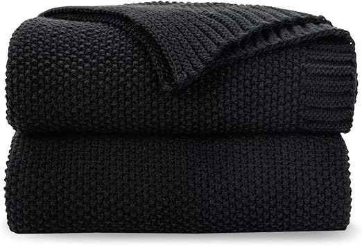 CozeCube Black Throw Blanket for Couch, Soft Cozy Cable Knit Throw for Bed Sofa Living Room, Lightweight Warm Decorative Farmhouse Christmas Blanket, 50"x60", Jet Black