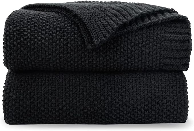CozeCube Black Throw Blanket for Couch, Soft Cozy Cable Knit Throw for Bed Sofa Living Room, Lightweight Warm Decorative Farmhouse Christmas Blanket, 50"x60", Jet Black