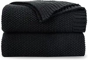 CozeCube Black Throw Blanket for Couch, Soft Cozy Cable Knit Throw for Bed Sofa Living Room, Lightweight Warm Decorative Farmhouse Christmas Blanket, 50"x60", Jet Black