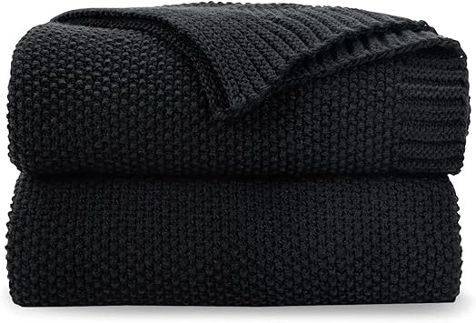 CozeCube Black Throw Blanket for Couch, Soft Cozy Cable Knit Throw for Bed Sofa Living Room, Lightweight Warm Decorative Farmhouse Christmas Blanket, 50"x60", Jet Black