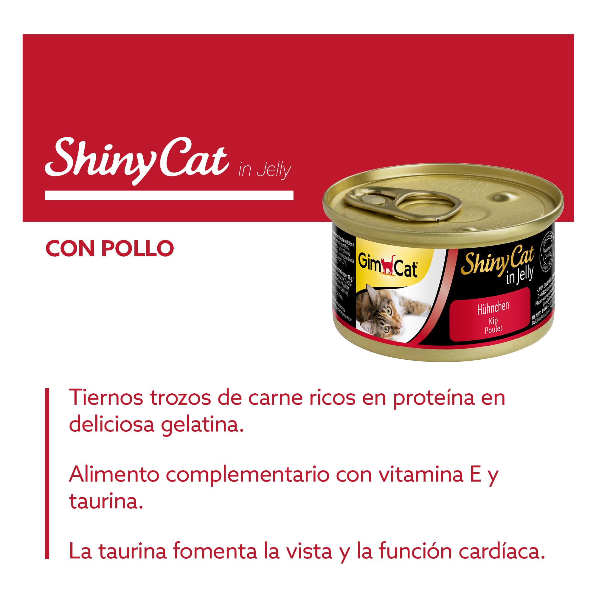 GimCat ShinyCat in Jelly, pollo - Alimento húmedo para gatos, con carne y taurina - 48 latas (48 x 70 g)