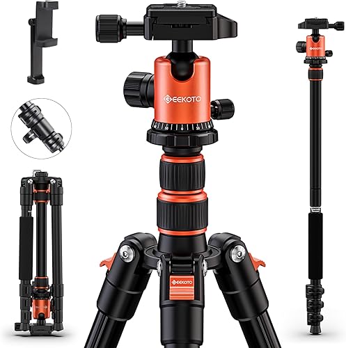 GEEKOTO Trípode DSLR de 58 pulgadas, trípode compacto de aleación de aluminio ligero con cabezal de bola panorámica de 360 grados, trípode de cámara
