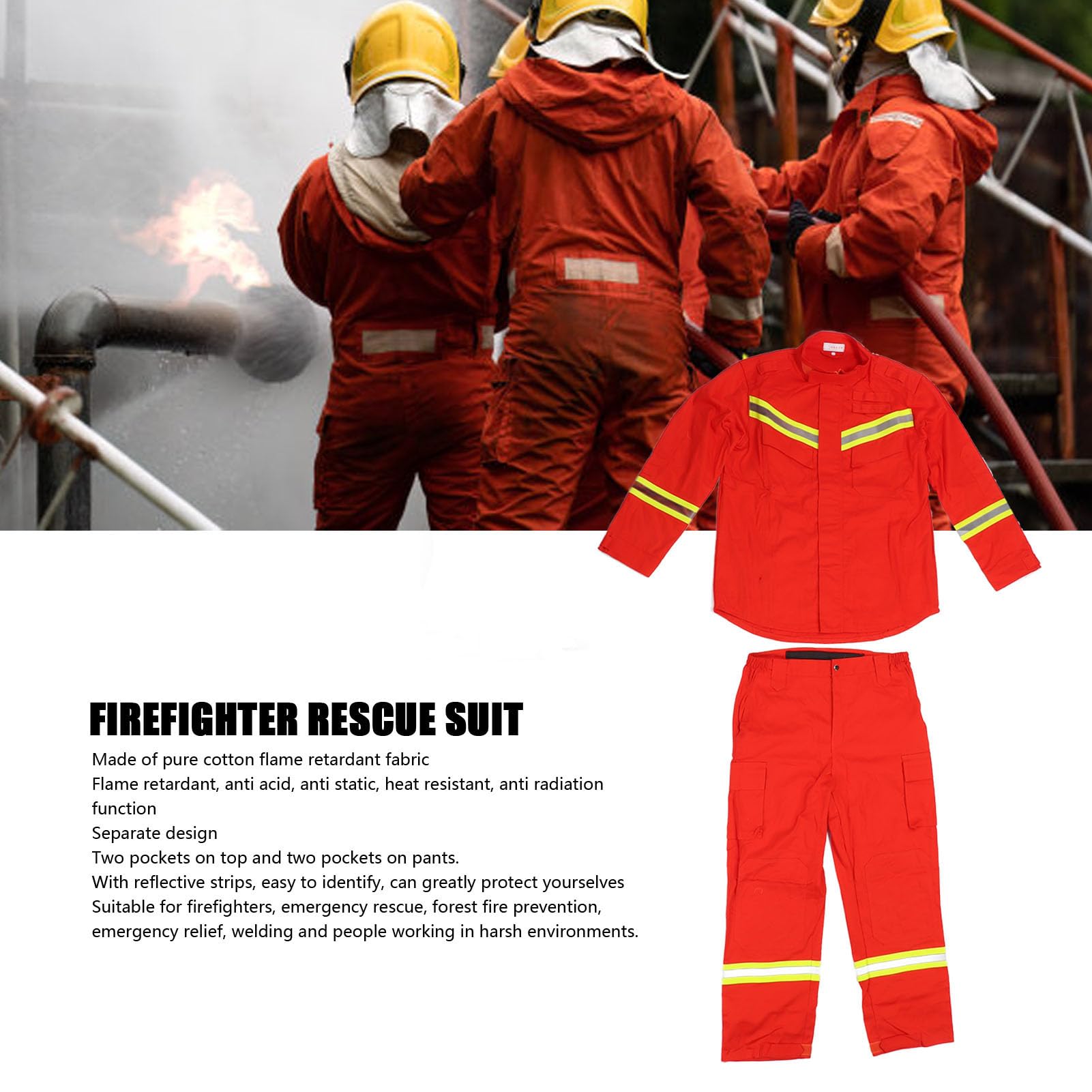 Tuta Vigile del Fuoco Indumenti Protettivi Ignifughi con Calore Elevato, Resistenza Agli Acidi, Caratteristiche Statiche per i Soccorsi di Emergenza (XL (180 cm))