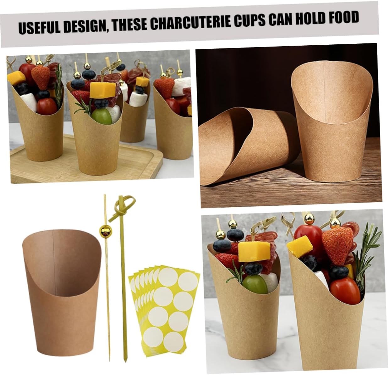 Brown Paper French Fry Holder Charcuterie Dessert Cup Party Popcorn Box