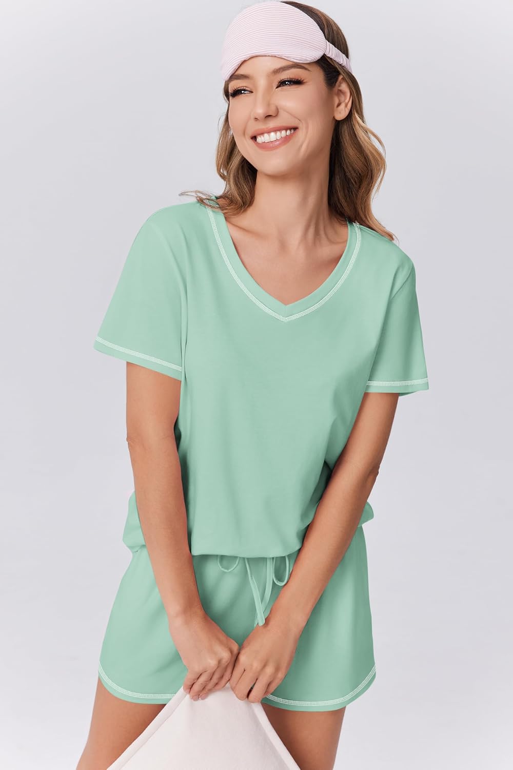 Ekouaer Womens Pajamas Sets Soft 100% Cotton Pjs Short Sleeve Lounge Sets Casual Two Piece Pjs With Pockets - Image 4