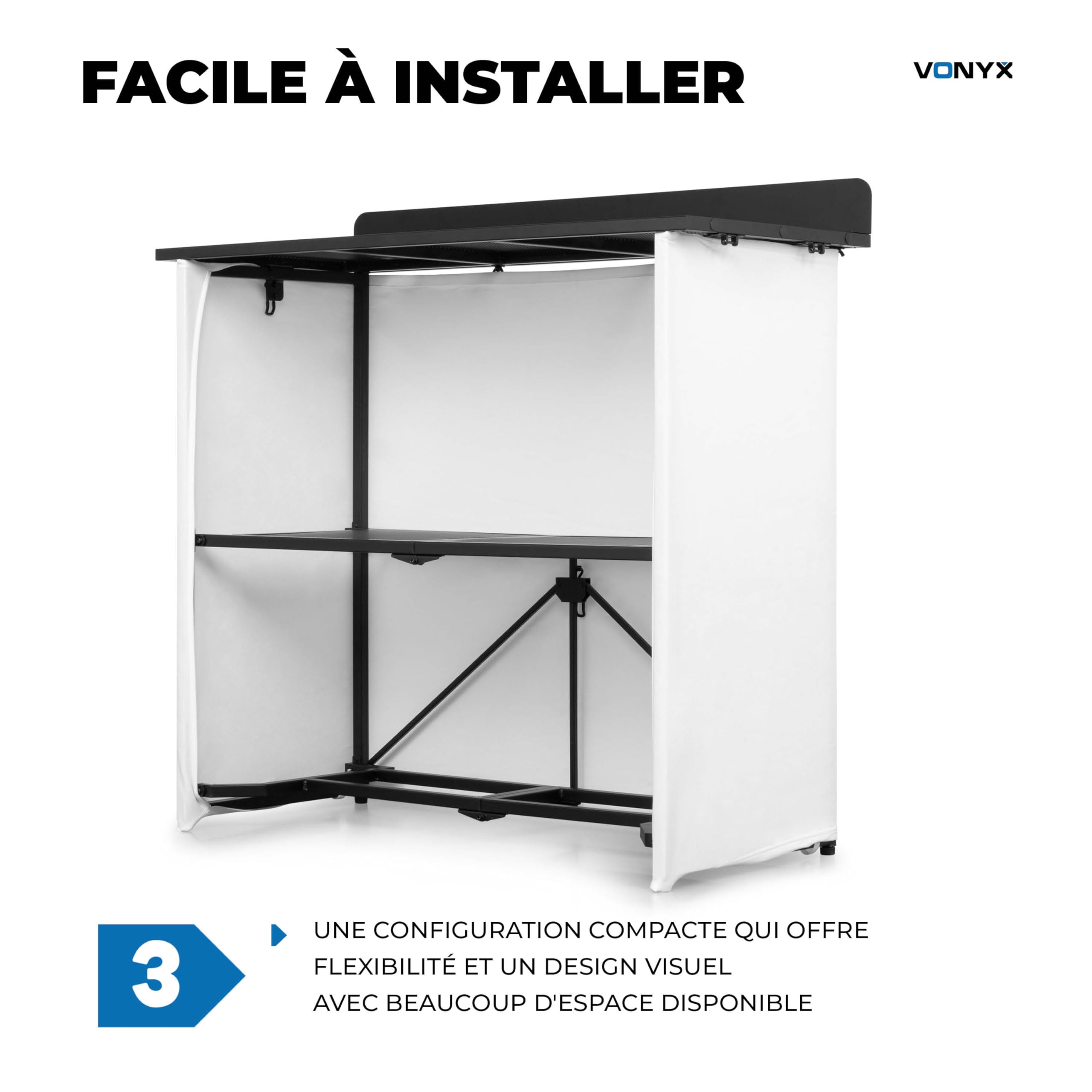 Vonyx DBF105 Pupitre DJ Compact Pliable - Table DJ Portable avec Housses Lycra et Housse de Transport - Stand DJ Mobile Stable