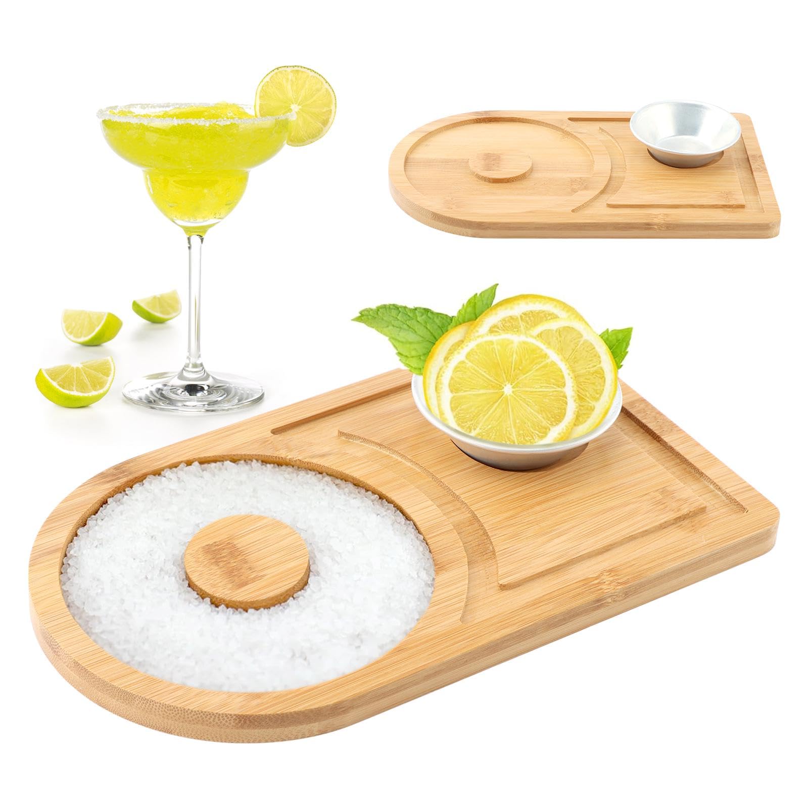 Margarita Salt Rimmer Set, Party Bar Margarita Salt Rimmer with Bowl Bar Party Sugar Drinks Bartender Tool for Cocktail and Margarita for Home, Dinner(Wood)