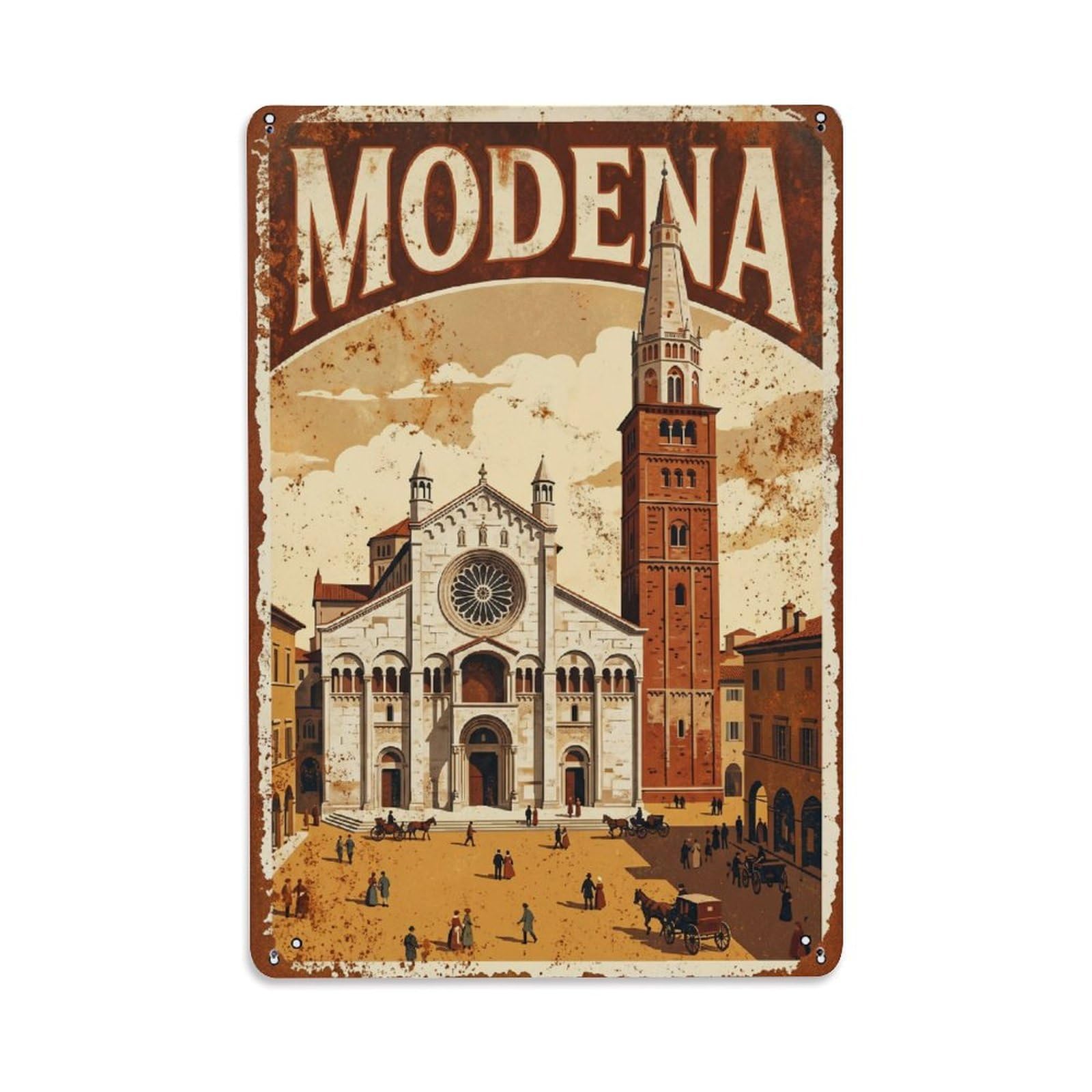 Vintage Travel Modena Italy Metal Tin Sign Wall Decor for Cafe, Club, Garden Metal Poster 8x12Inch