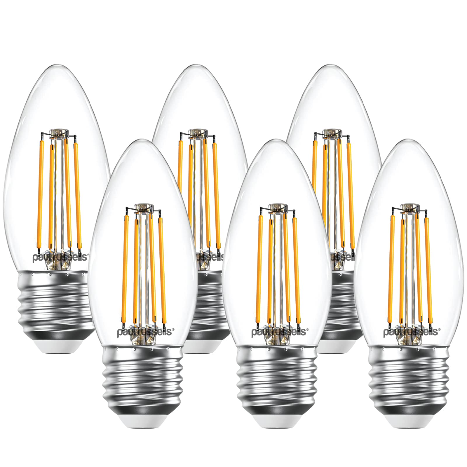 paul russells LED Filament Candle, Dimmable Edison Screw E27 Light Bulbs, 4.5Watt 470Lumens C35 LED Bulbs, 40w Equivalent