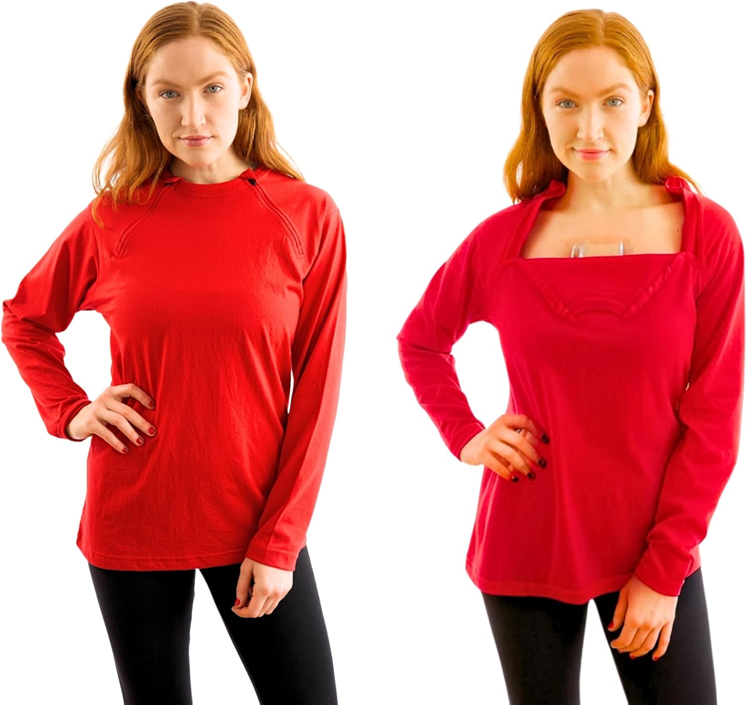 Inspired Comforts Women's Chemo Port Access Long Sleeve Shirt with Dual Zip Access