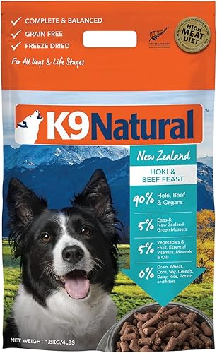 K9 Natural - Alimento liofilizado para perros sin granos - Hoki y carne de res, 4 libras