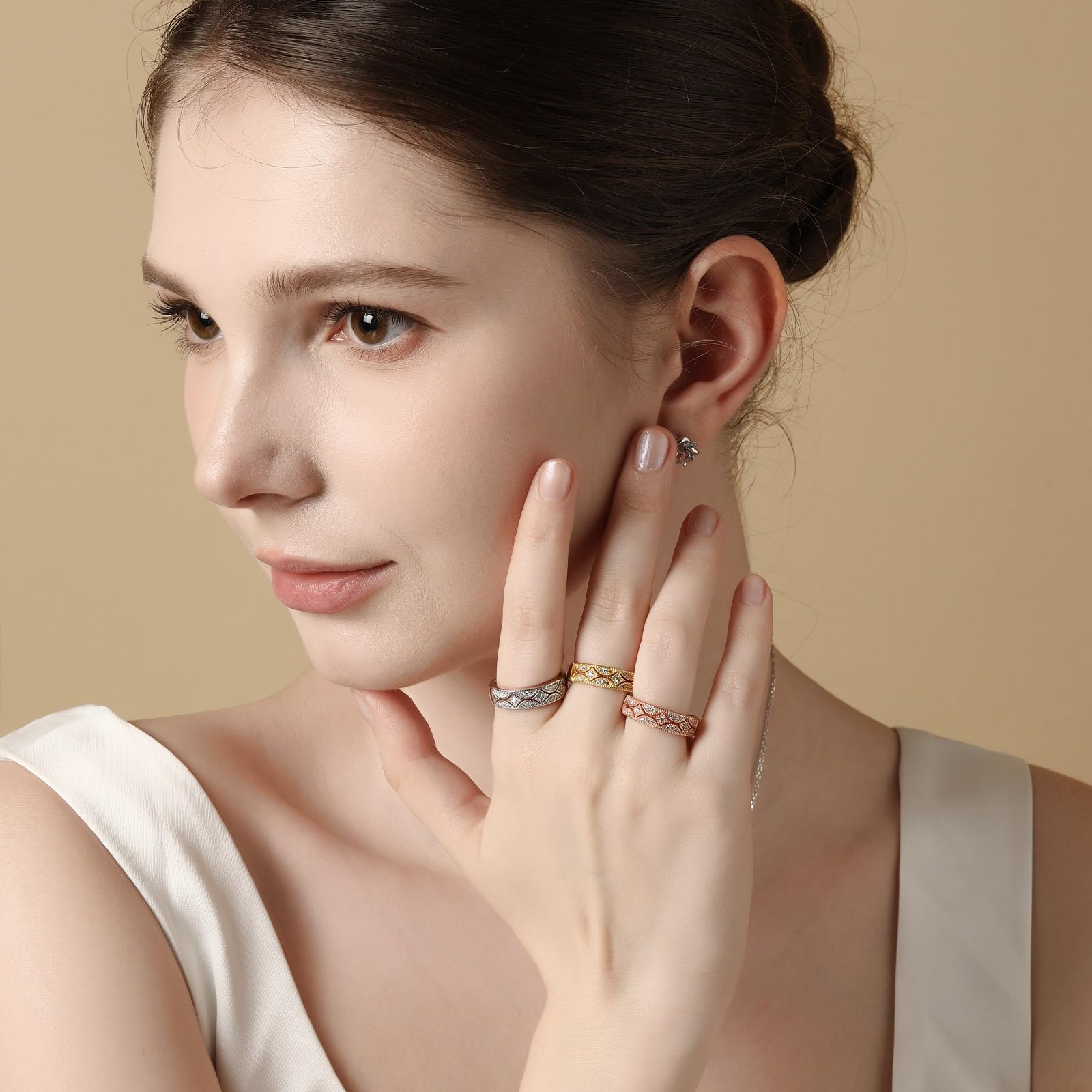 Jeulia 925 Sterling Silber Ringe Milgrain Rundschliff Damen Band Jubiläum Versprechen Ringe mit Schmuckschatulle für Sie Frauen Mädchen