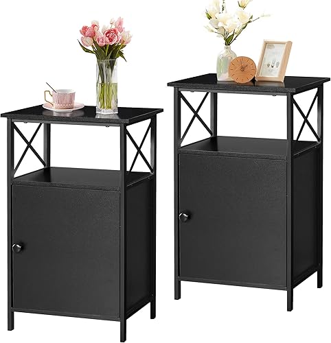 Miniatura 1 de VECELO Mesita de noche de gran capacidad para sala de estar, dormitorio, oficina, fácil de montar, juego de 2, mesa auxiliar con gabinete, color