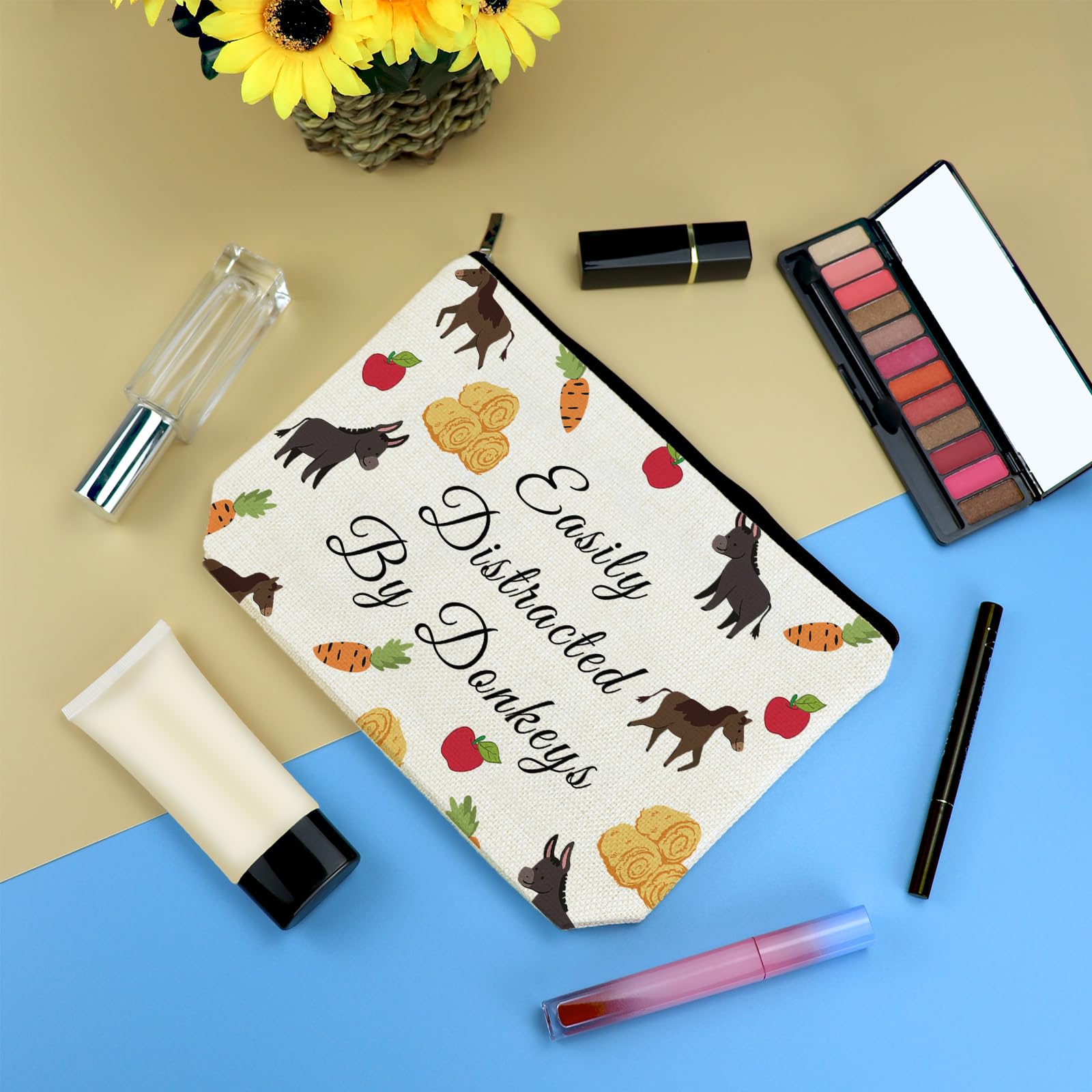 Donkeys Themed Cosmetic Bag Donkey Gift for Girls Women Donkey Lover Gift Funny Farmhouse Gift for Donkey Owner Families Neighbors Friends Makeup Bags Animal Lover Gifts Travel Zipper Toiletry Bag - Image 3