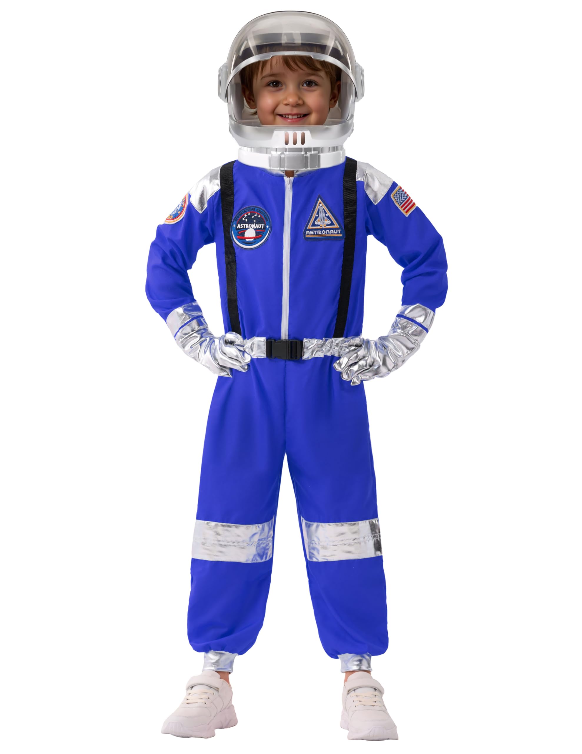 Spooktacular Creations Costume da astronauta di Halloween per bambini, blu, unisex, con casco, tuta da pilota, per costume di Halloween (3T, 3-4 anni)