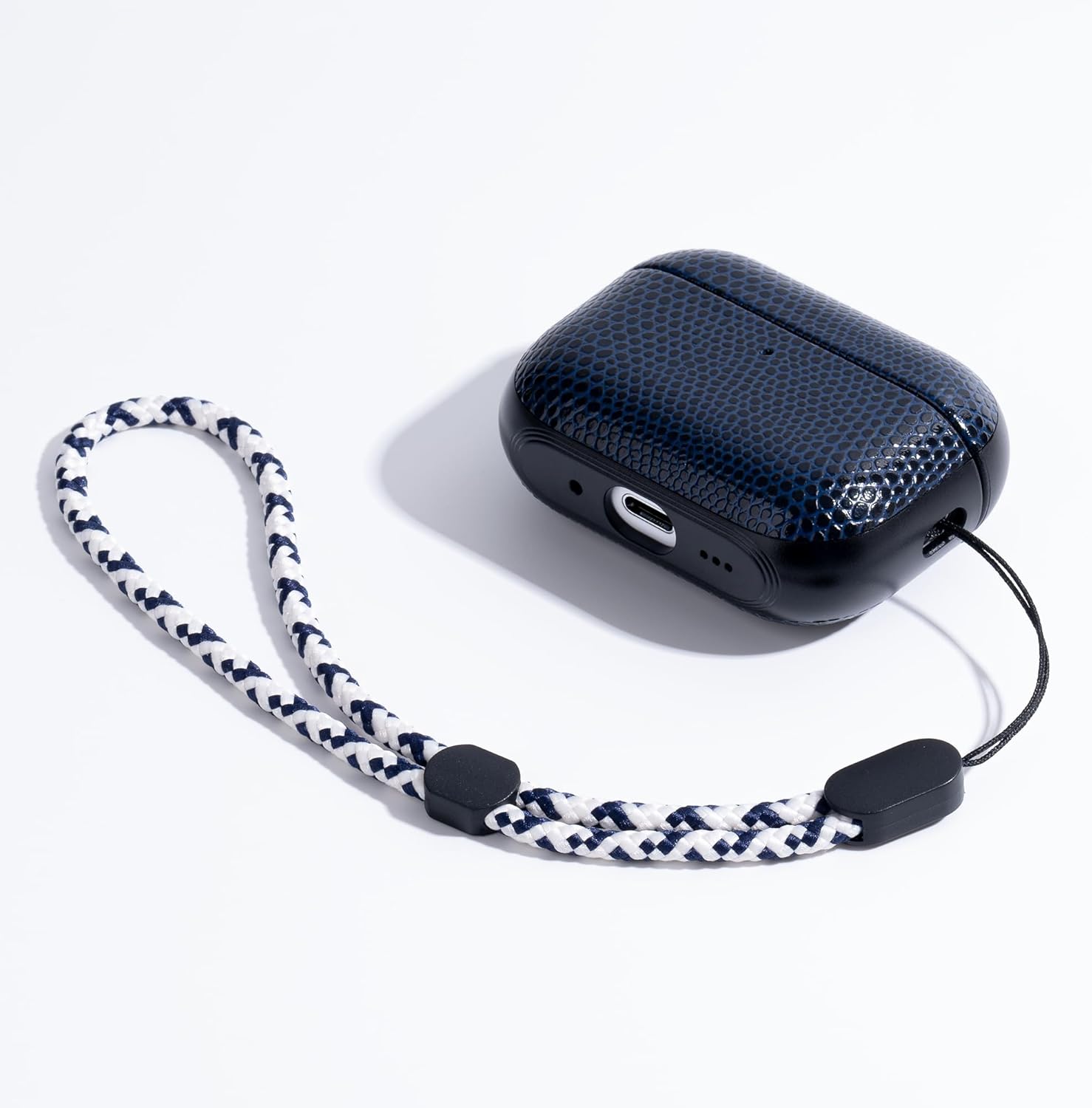 Leather Case for AirPods Pro 3 (3rd Gen 2025) with Adjustable Braided Lanyard, Luxurious Style Vegan Leather Protective Cover Case for AirPods Pro 3rd Generation, Rugged Hard Shell, Blue