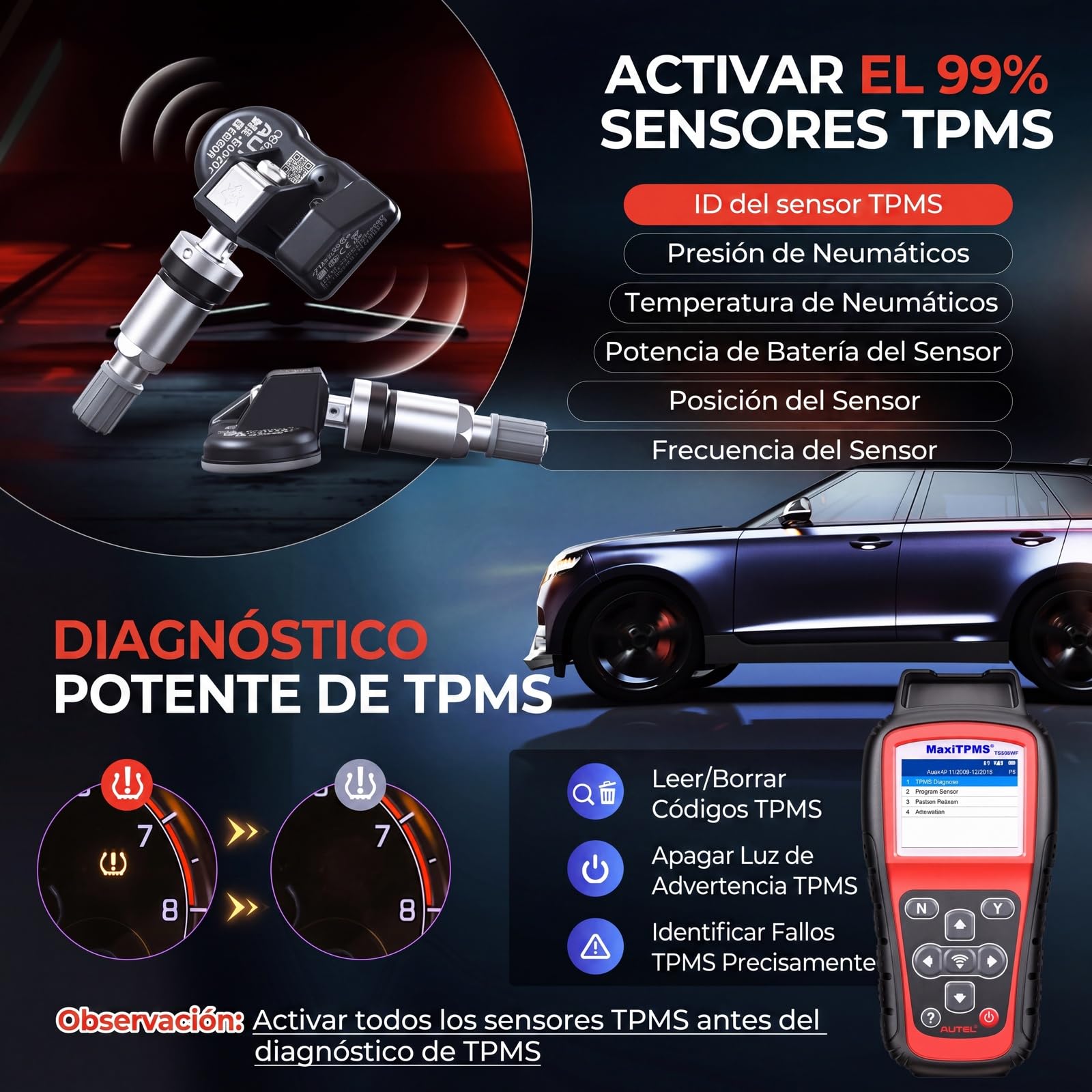 Autel MaxiTPMS TS508WF Herramienta de Programación TPMS, con 8PCS MX-Sensor(240€) WiFi Ver. TS508 TS501 Pro TS408S TS401 Herramienta de Reaprendizaje TPMS, Reiniciar/Reaprender/Activar Todos Sensores