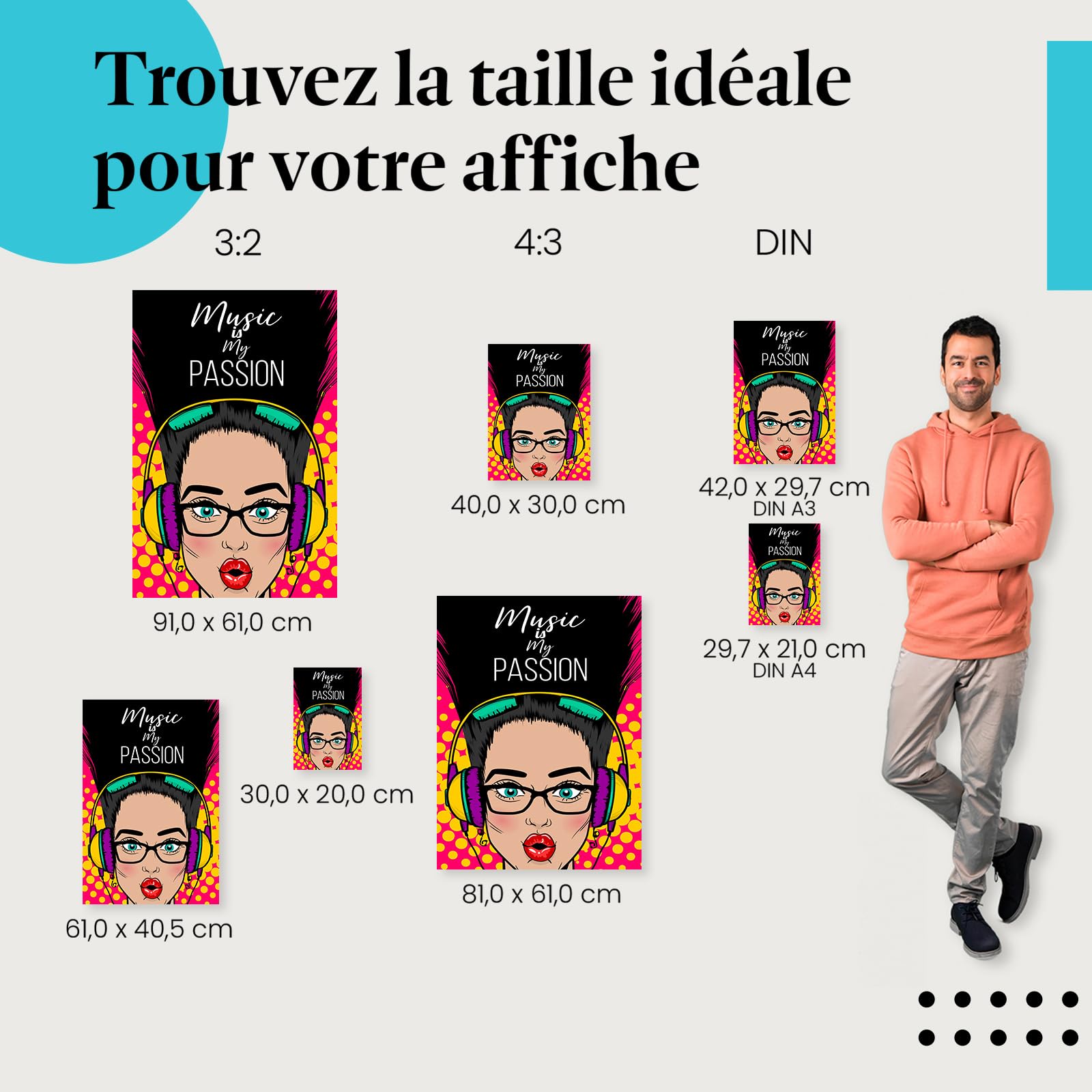 Postereck - 0913 - Affiche rétro, Music is My Passion Pop Art. Art Mural Tirage – Décoration musique, rétro, Poster - toile - 100,0 cm x 75,0 cm