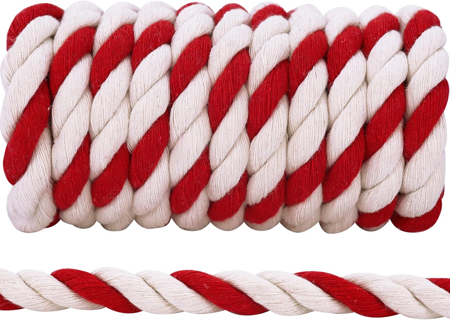 Natural Twisted Cotton Rope 1/2 inch x 98 feet Thick Craft Rope, Red and White Rope for Crafts, Decoration, Handle, Plant Hangers