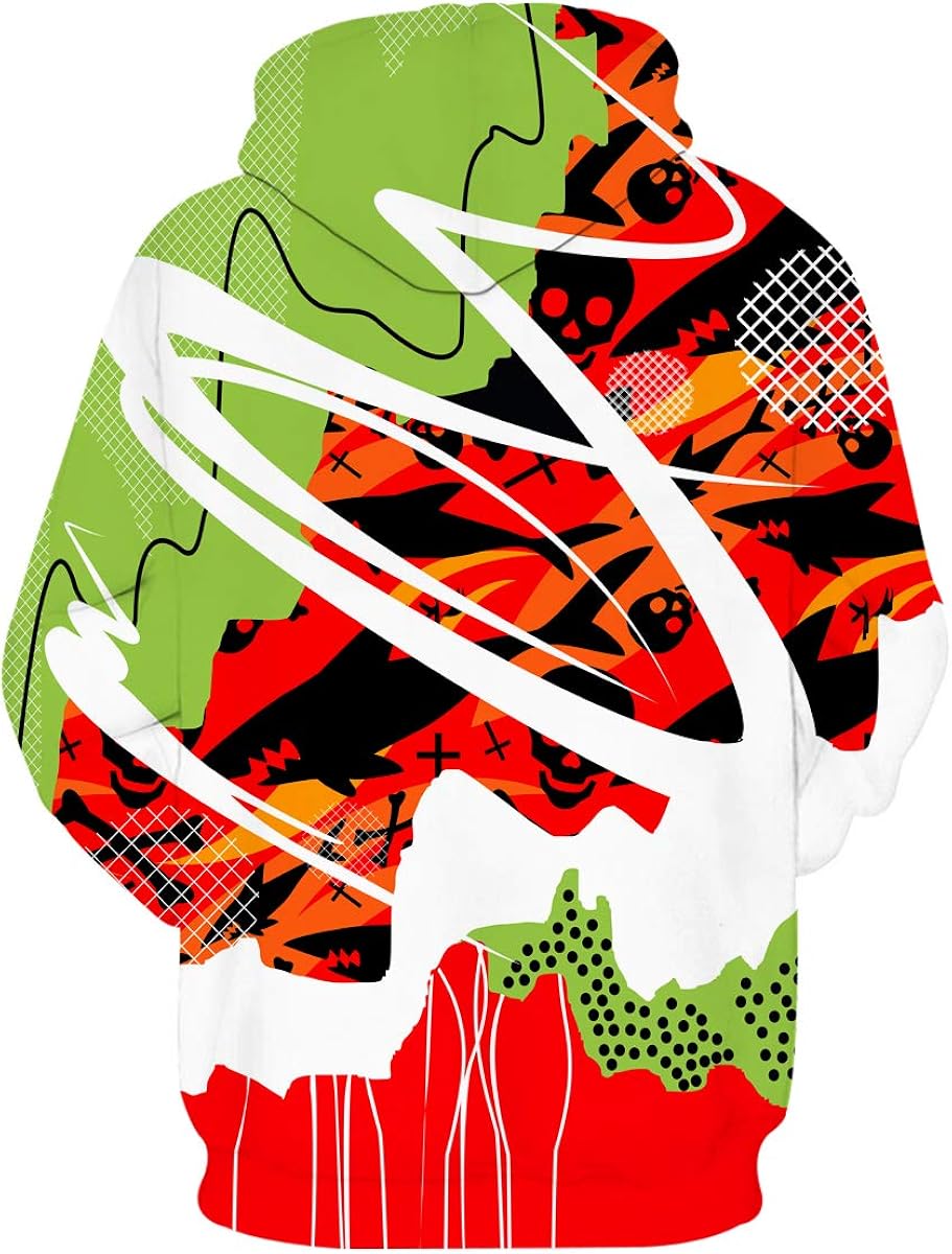 Neemanndy Red and Green Colorful Watercolor 3D Hoodies Long Sleeve Cools Design Sweatshirts with Pocket for Men and Women, XX-Large